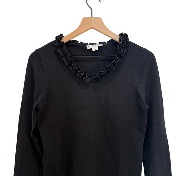 Vintage Pendleton Silk Top Petite Small Black Ruffled Collar - Picture 3 of 12